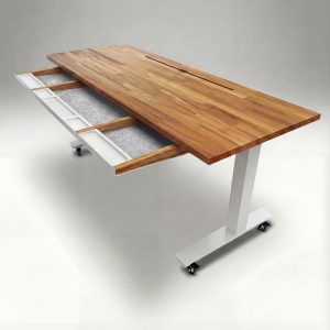 Anma DeskStudio Mesa fixa Teca Escura com os pés brancos