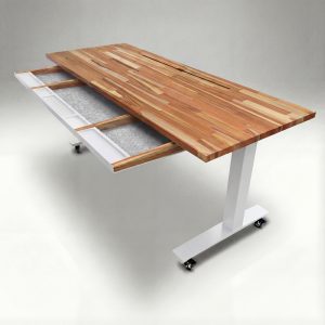 Anma DeskStudio Mesa fixa Teca Mescla com os pés brancos