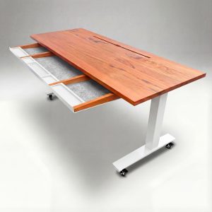 Anma DeskStudio Mesa fixa TigerWood com os pés brancos