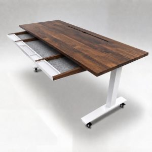 Anma DeskStudio Mesa fixa Imbuia com os pés brancos